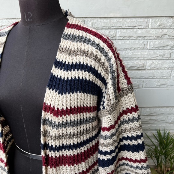 White Red Blue Korean Striped Knit Shrug, Long Shrug - Picture 2 of 12